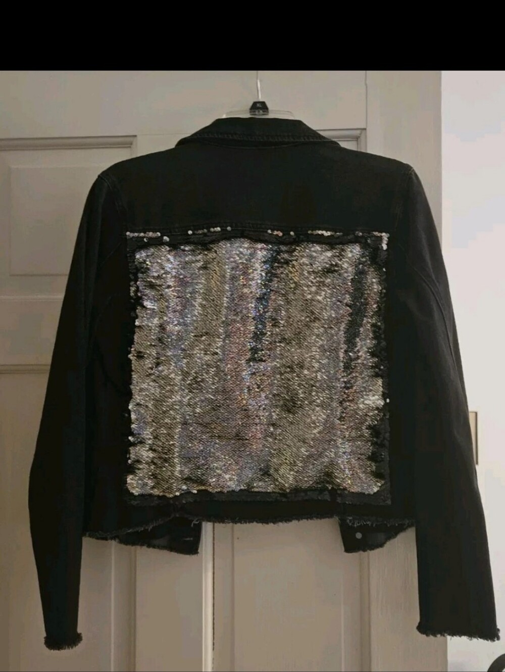 Women's Black Sequin-Back Denim Jacket
